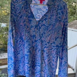 Lilly Pulitzer Blue and Pink Floral Cotton Top